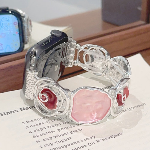 玫瑰花弹力金属适用iwatch表带