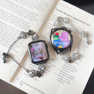 猫爪猫咪镶钻金属GT5适用华为GT6手表watch4表带se苹果11小米9pro