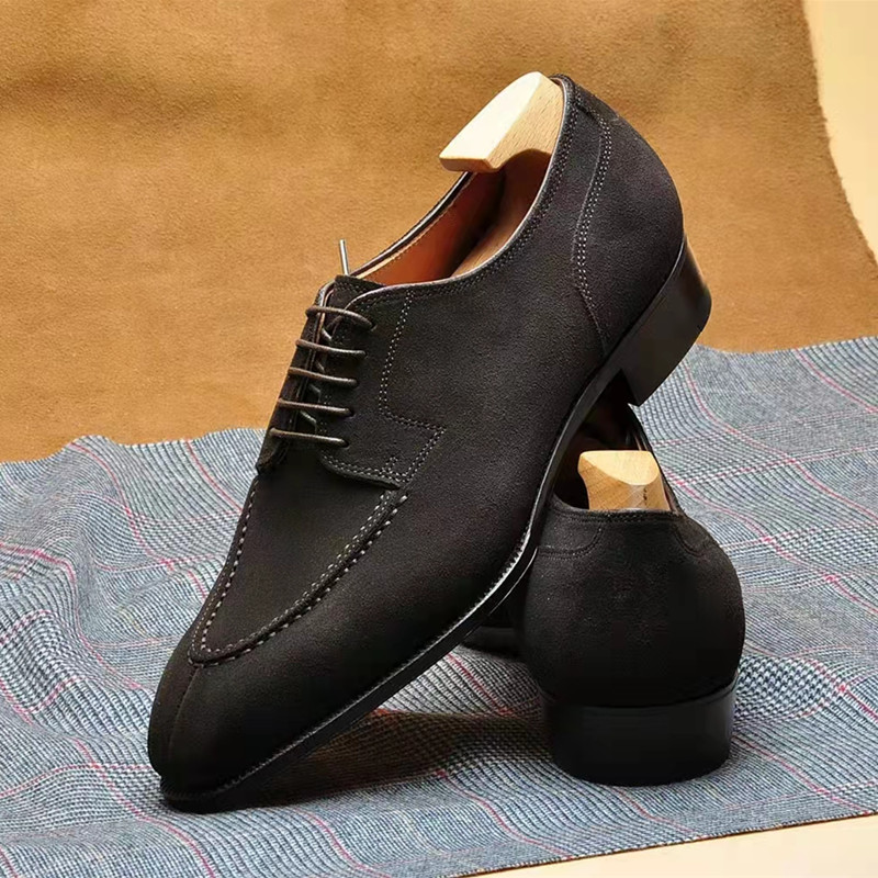 JIMJUN Derby德比深棕反绒皮 分裂头正装鞋手工鞋男鞋固特异皮鞋
