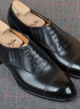 MTO定制 JIMJUN 黑色窄圆懒人鞋 Lazyman 商务手工皮鞋男士绅士鞋