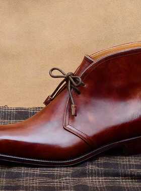 JIMJUN Chukka Boots 手工定制双孔德比短靴高帮靴子固特异男靴