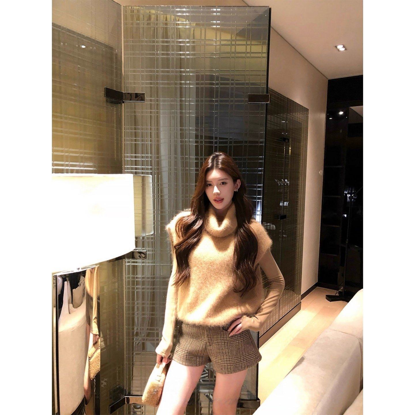 韩系慵懒高领无袖针织毛衣女秋冬季气质宽松短款叠穿马甲背心上衣,女装/女士精品,毛衣,淘宝优惠券,粉丝福利购,淘宝优惠卷