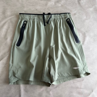 绿色四分跑步运动裤 轻薄透气高弹力速干短裤 叉8518 男士 外贸夏季