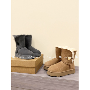 羊皮毛一体一粒木扣加厚保暖棉鞋 新款 靴子 2024冬季 厚底雪地靴女款