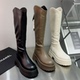 真皮长靴子2025年秋季 新品 白色显瘦高筒骑士靴女厚底增高机车女靴