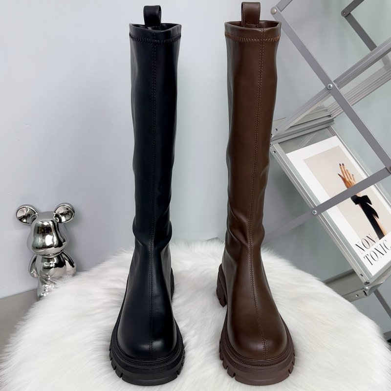 厚底5cm长筒靴女2025年骑士靴
