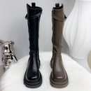 胖妹妹英伦风侧拉链真皮长靴厚底防水台加绒保暖高筒骑士靴小个子