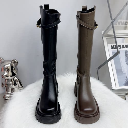 高筒不过膝骑士靴唯依脚点英伦