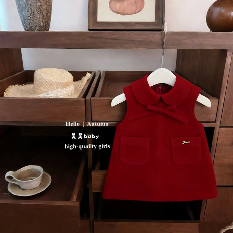 女童毛呢洋气中国红公主裙原创留洋千金风翻领背心裙呢子新年裙子,童装/婴儿装/亲子装,连衣裙,淘宝优惠券,粉丝福利购,淘宝优惠卷