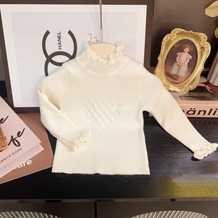 百搭打底衫 儿童韩版 宝宝木耳领上衣女孩针织衫 女童毛衣2025秋冬装