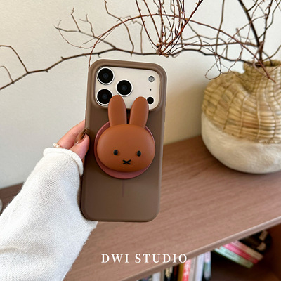 复古焦糖色黑皮米菲磁吸支架壳