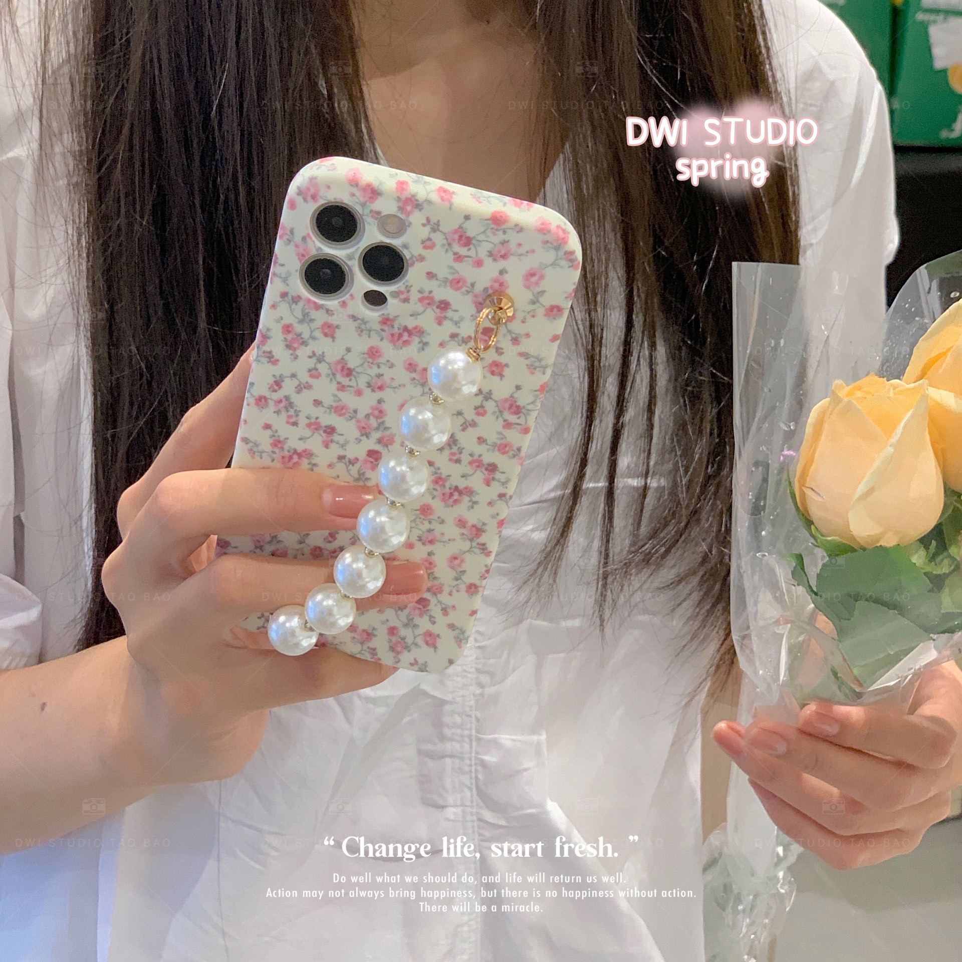 气质ins碎花珍珠手机适用软壳