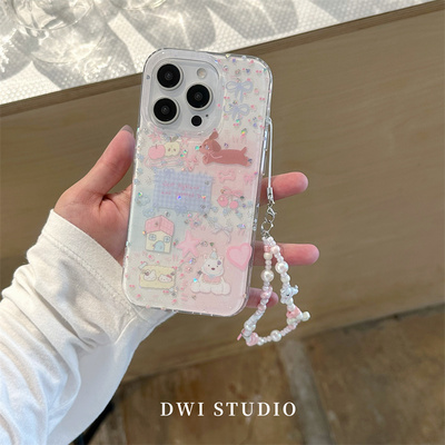 拼接碎花腊肠小狗链条手机壳