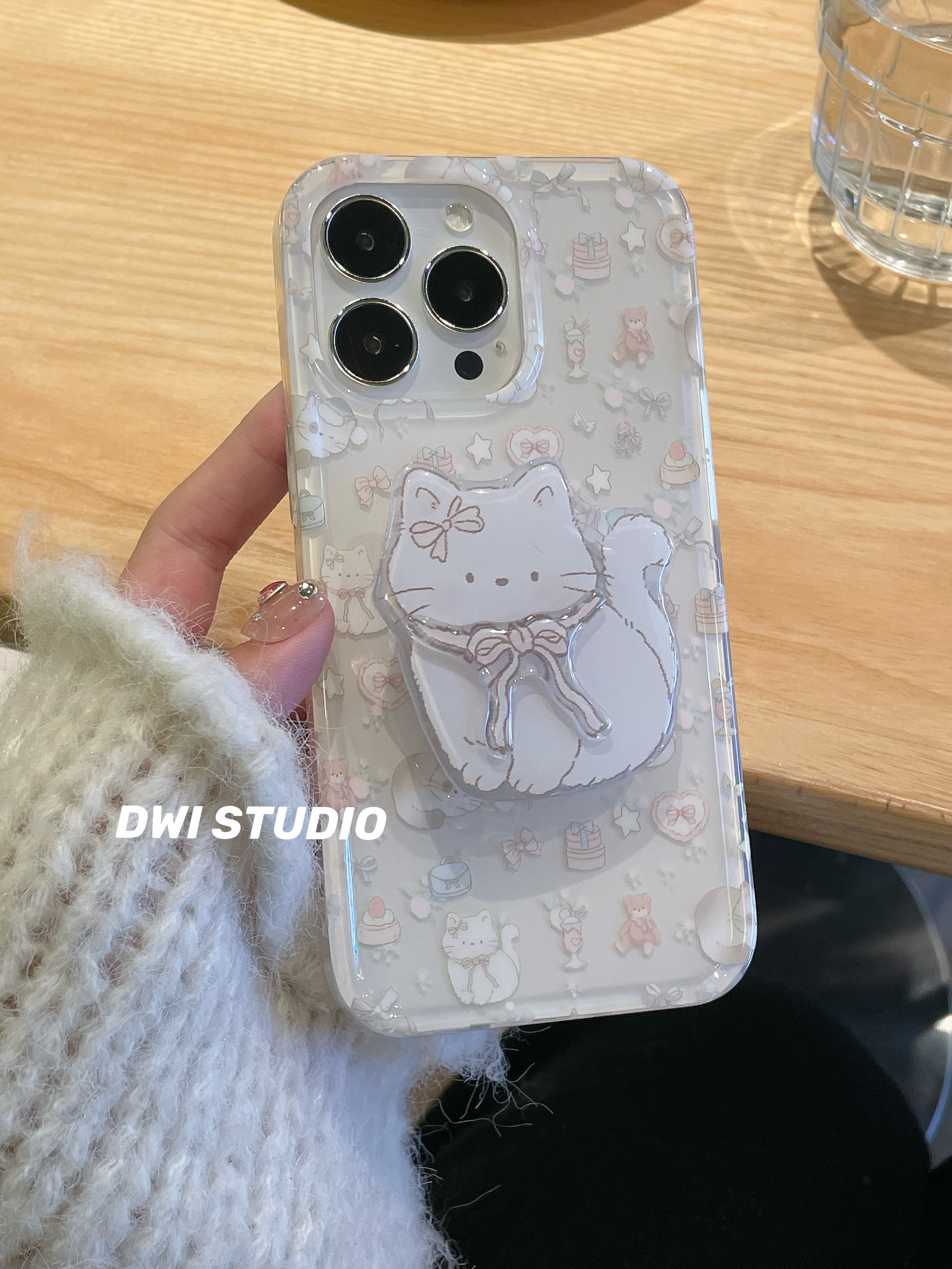 睡觉小猫双层支架手机壳