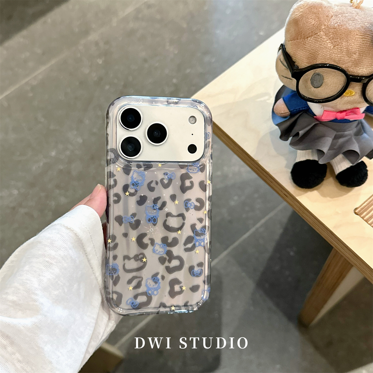 秋冬灰色Kitty豹纹双层手机壳