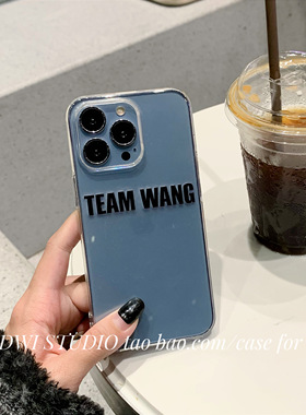 简约远峰蓝TEAMWANG英文手机壳14适用iPhone17promax/13软壳11/12全包15Pro新款16promax