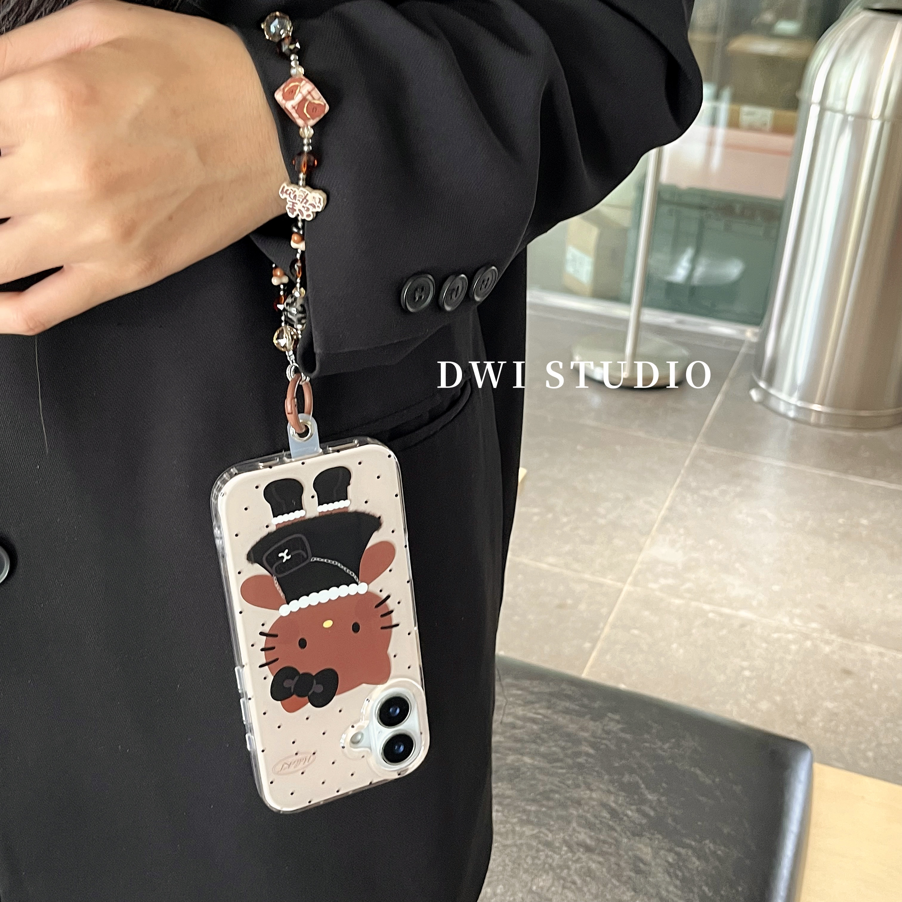 小香风波点kt猫挂绳手机壳