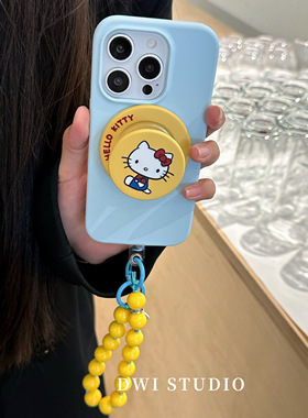 DWI STUDIO可爱黄蓝撞色kt磁吸支架挂绳手机壳16promax/14适用苹果15pro/17promax/13新款iPhone16液态硅胶壳