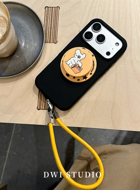 DWI STUDIO可爱线条黄色小狗挂绳手机壳17promax全包AI按键适用苹果16promaxiPhone16液态硅胶壳15/14