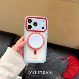 DWI STUDIO韩系复古红蓝撞色磁吸支架手机壳17promax适用苹果16promax全包iPhone17壳15保护壳iPhone16pro