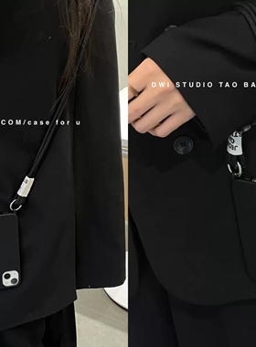 实用两用手提黑色斜挎挂绳手机壳17promax适用苹果14promax/12硅胶13pro全包15promax背带16promax保护壳