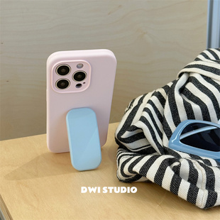 13新款 DWI 15promax 14适用苹果15pro iPhone16液态硅胶壳 STUDIO夏日撞色粉蓝推拉隐形支架手机壳17promax