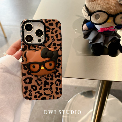 复古秋冬豹纹眼镜kt磁吸手机壳