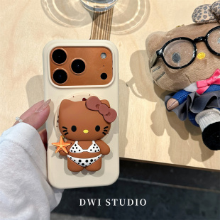 DWI STUDIO可爱黑皮海星Kitty磁吸支架挂绳手机壳17promax全包AI按键适用苹果16promaxiPhone16液态硅胶壳14