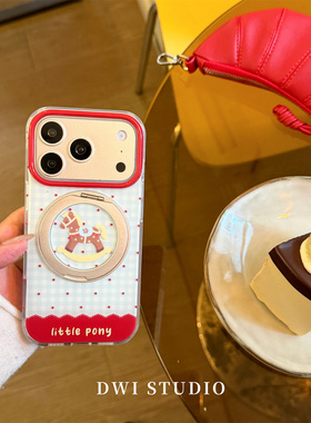 DWI STUDIO新年红蓝撞色小马磁吸360支点手机壳17promax适用苹果16promaxiPhone16壳15/14