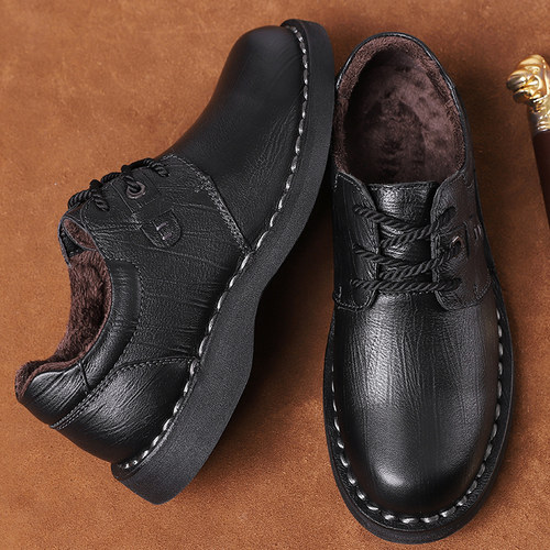 大头皮鞋男真皮加绒防水工装鞋