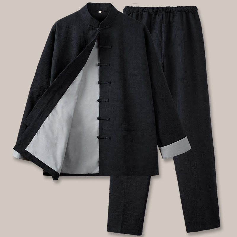 亚麻唐装男中式连肩袖纯棉内里中老年套装春秋季中国风棉麻爸爸装,男装,唐装,淘宝优惠券,粉丝福利购,淘宝优惠卷