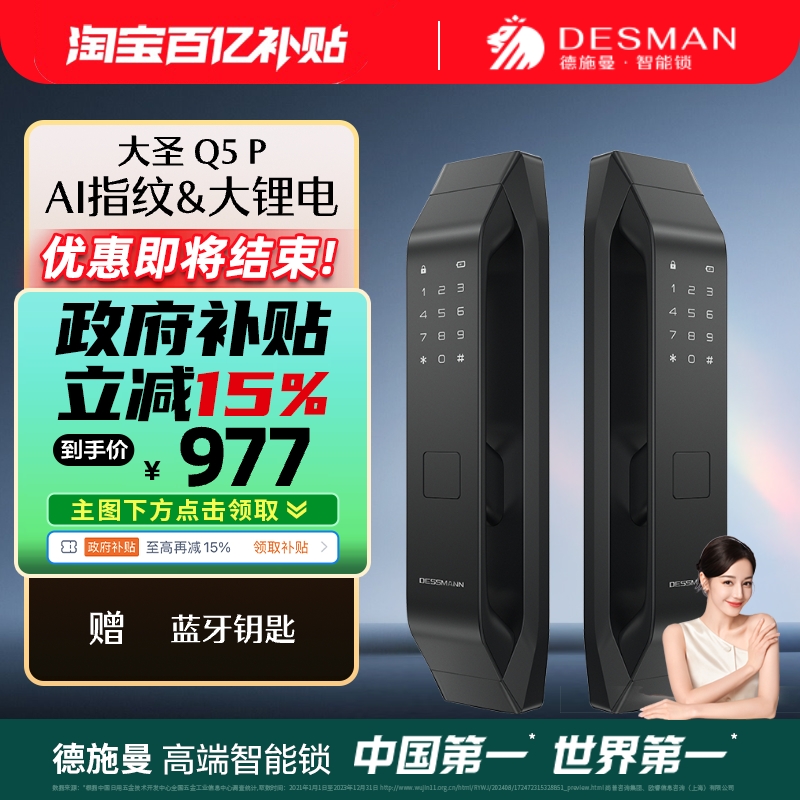 德施曼智能门锁全自动指纹锁家用防盗门密码锁智能锁大圣Q5P