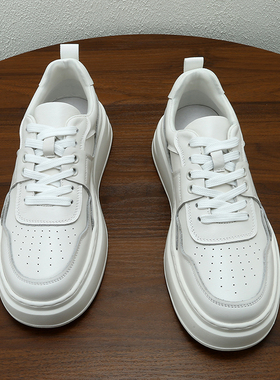 大码46外贸纯色撤柜出口原单真皮厚软底休闲牛皮小白板鞋百搭潮男