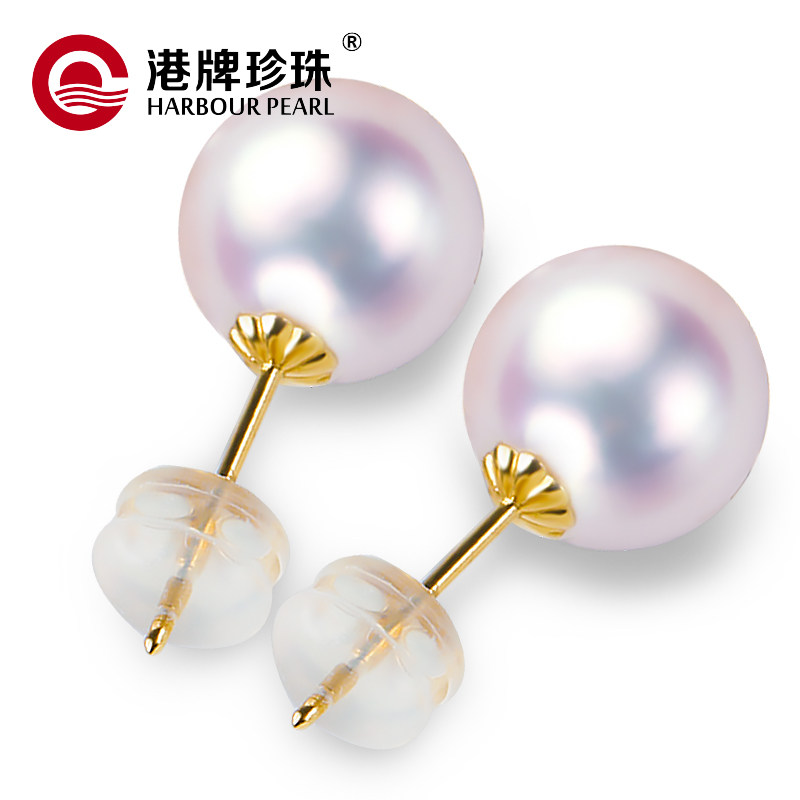 18k金耳钉正圆强光海水珍珠包邮