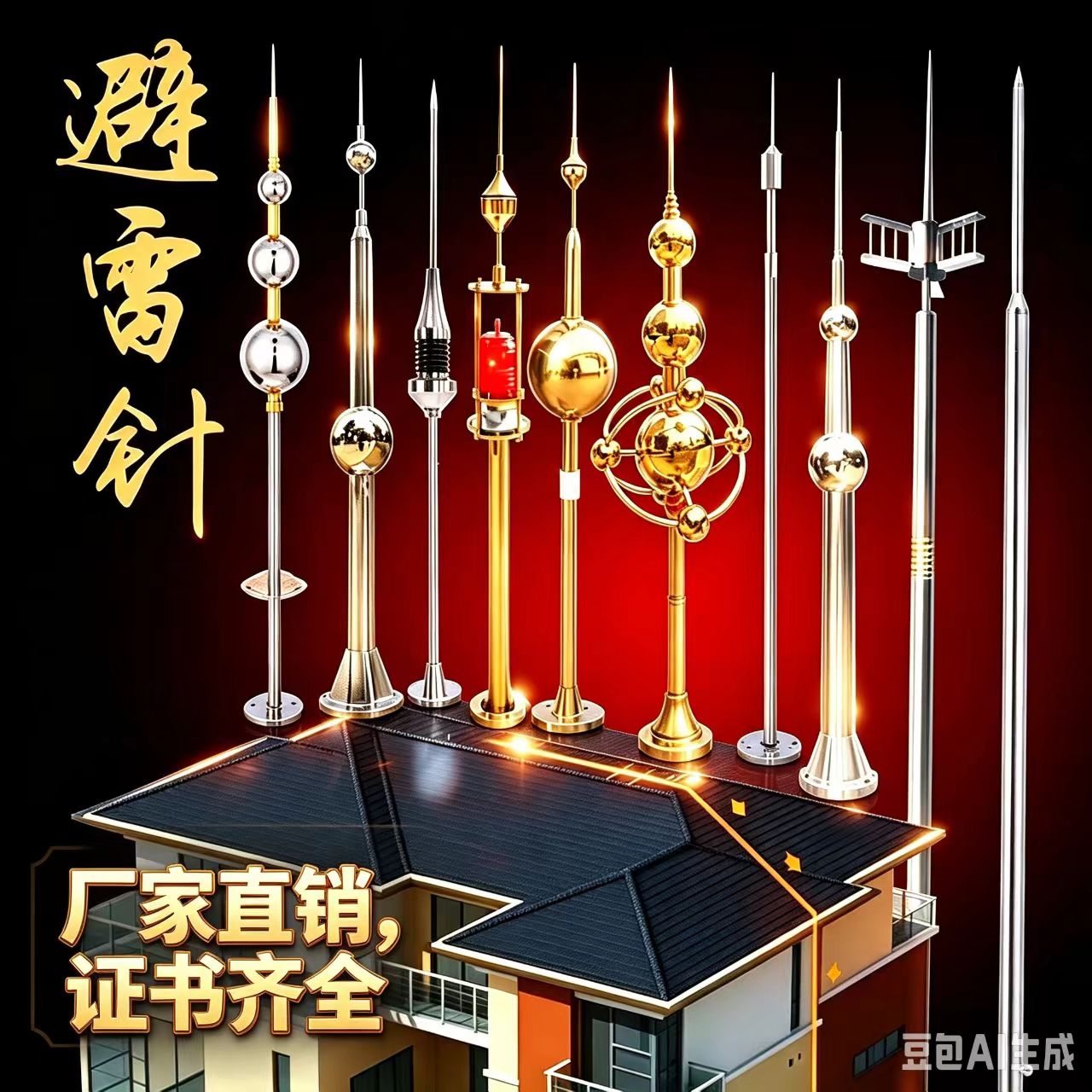 避雷针屋顶室外别墅移动式帐篷便携式伸缩杆升降杆防雷针露营屋顶