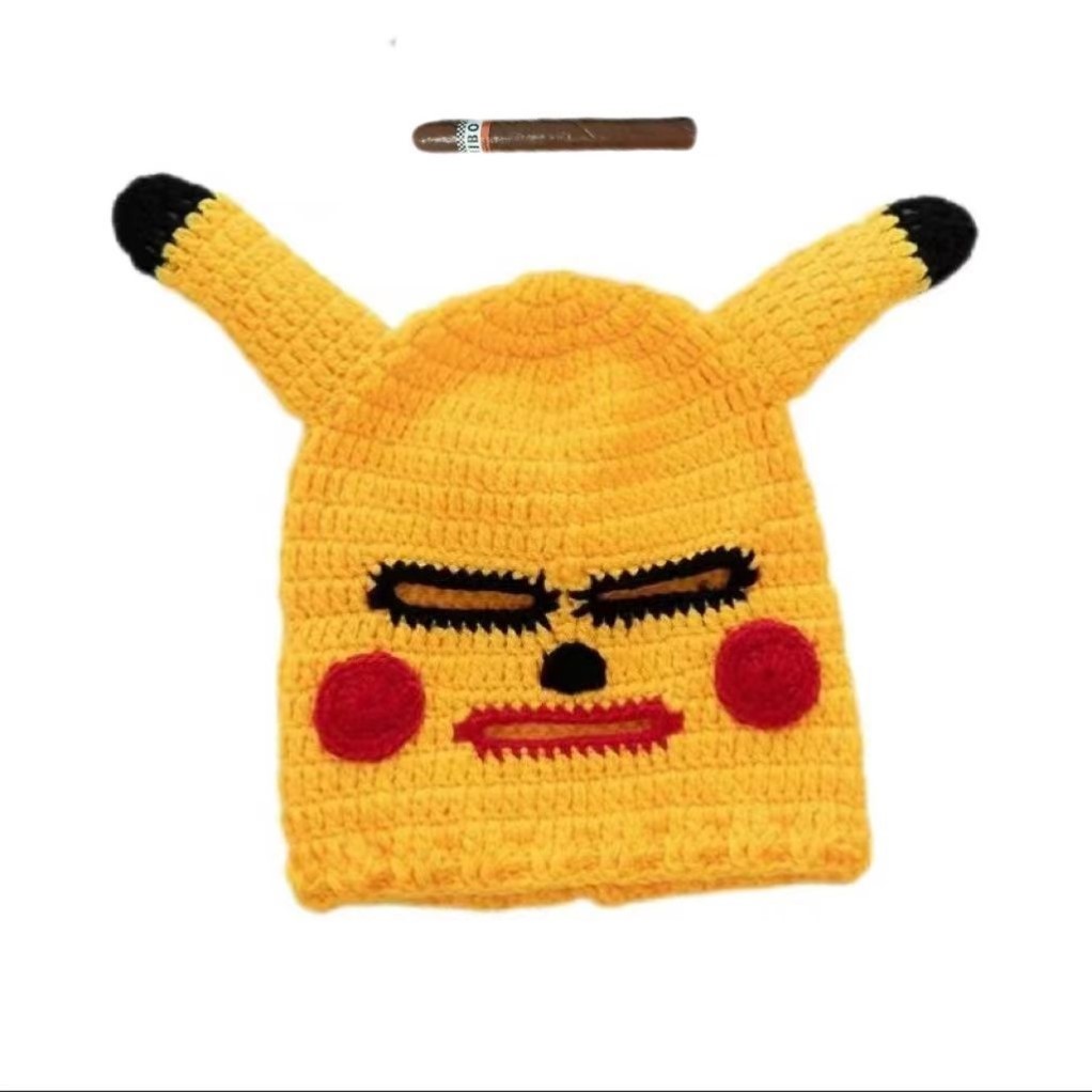 皮卡丘头套沙雕毛线面罩搞怪脸基尼针织帽子恶搞抖音同款生日礼物