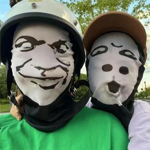 爆搞笑搞怪表情包面罩搞笑人脸口罩龙图整蛊头套骑行防晒面罩骑行