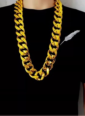 合金大金链子道具男粗网红土豪真塑料假黄金项链表演儿童装饰品