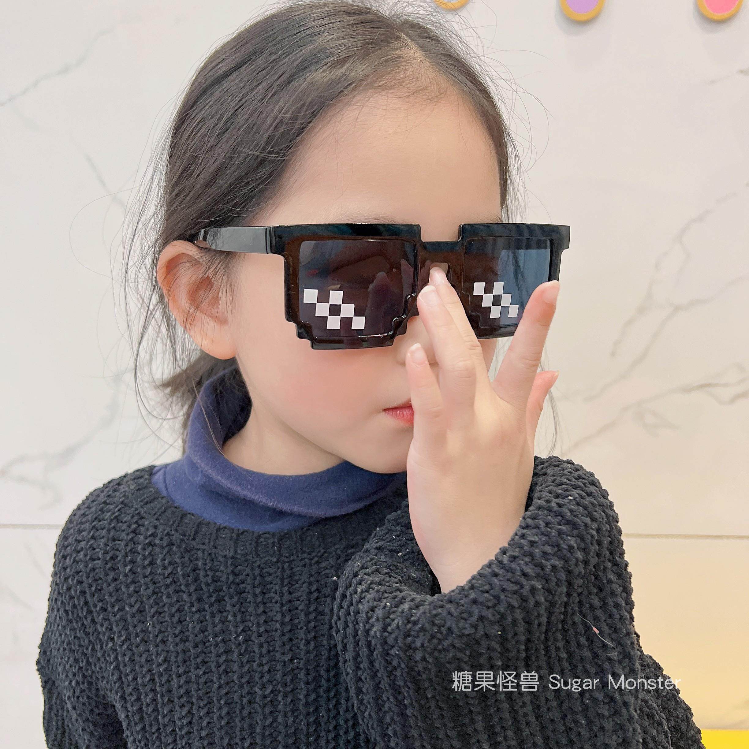儿童马赛克眼镜时尚潮搞怪拍照道具男童小女孩宝宝装酷太阳镜墨镜