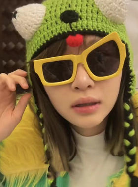 痞幼同款大小眼镜不对称墨镜不规则挑眉眼镜抖音太阳镜一大一小的