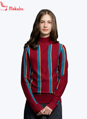 花木马冬季日系女装百搭套头撞色条纹长袖打底毛衣1H27233