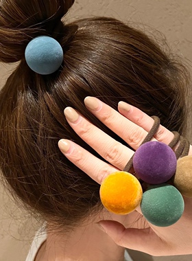 韩国东大门秋冬新款彩色植绒大球笑脸发圈可爱少女马尾丸子头发绳
