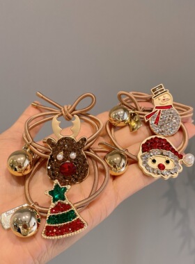 日韩ins满钻圣诞节头绳装饰麋鹿发圈雪人皮筋水钻扎头发女头饰