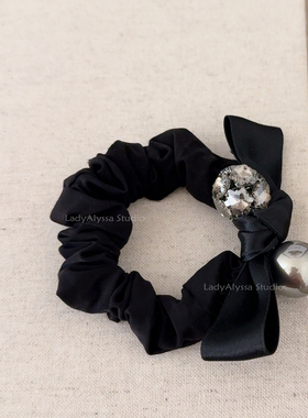 灰色钻球蝴蝶结头绳 在逃公主珍珠圆球小肠圈 高弹不缠发发圈