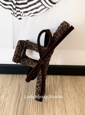 高级复古美拉德咖色蝴蝶结豹纹抓夹大号韩国鲨鱼夹女后脑勺盘发夹