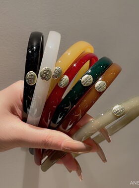 2023韩版新款金标彩色亚克力发箍ins极简风果冻色洗脸头箍发卡女