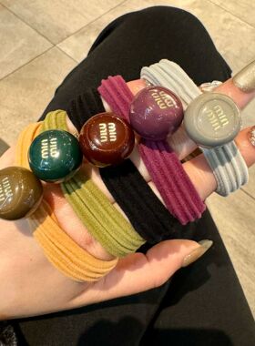 2024早春新款彩色鼓型min字母发圈百搭高弹力马尾丸子头绳毛巾圈