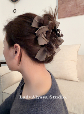 韩系咖色蝴蝶结蕾丝抓夹 显发量多鲨鱼夹高级感后脑勺 简约好用