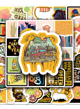 66张小清新不重复黄色系列装饰跨境行李箱卡通涂鸦贴纸冰箱贴纸