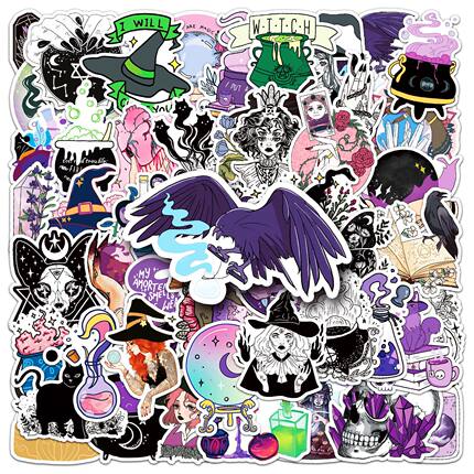 50张魔法女巫涂鸦个性跨境热卖原创DIY滑板手机壳行李箱贴纸防水